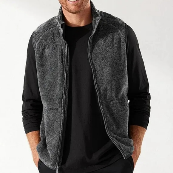 Tommy Bahama Cascade cozy sleeveless VEST gray coal full zip front pockets New